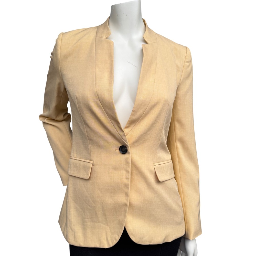 Zara Pale Yellow Blazer Single Button Closure Quiet Luxury Neo Minimalist  Sz 4
